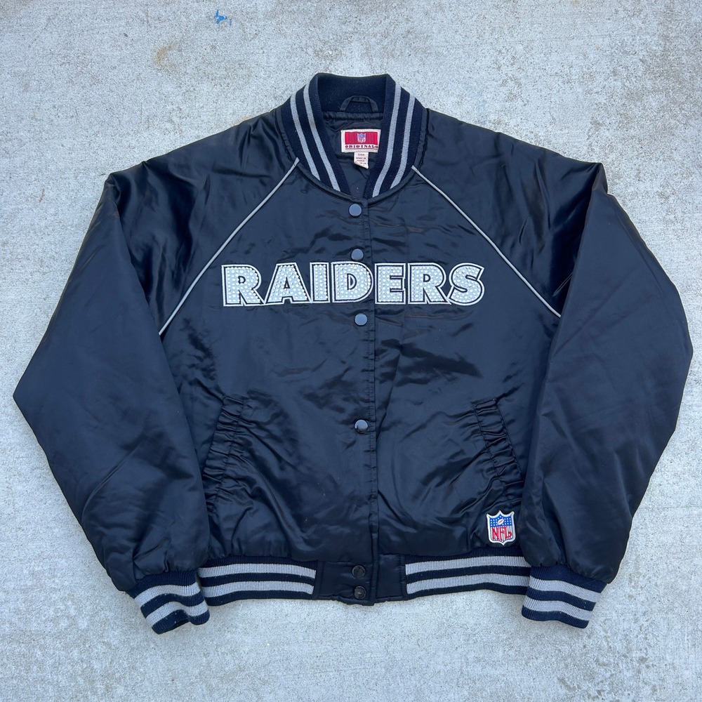 NFL Originals Raiders Jacket Small Black Vintage Y2K Rhinestone Varsity Bomber